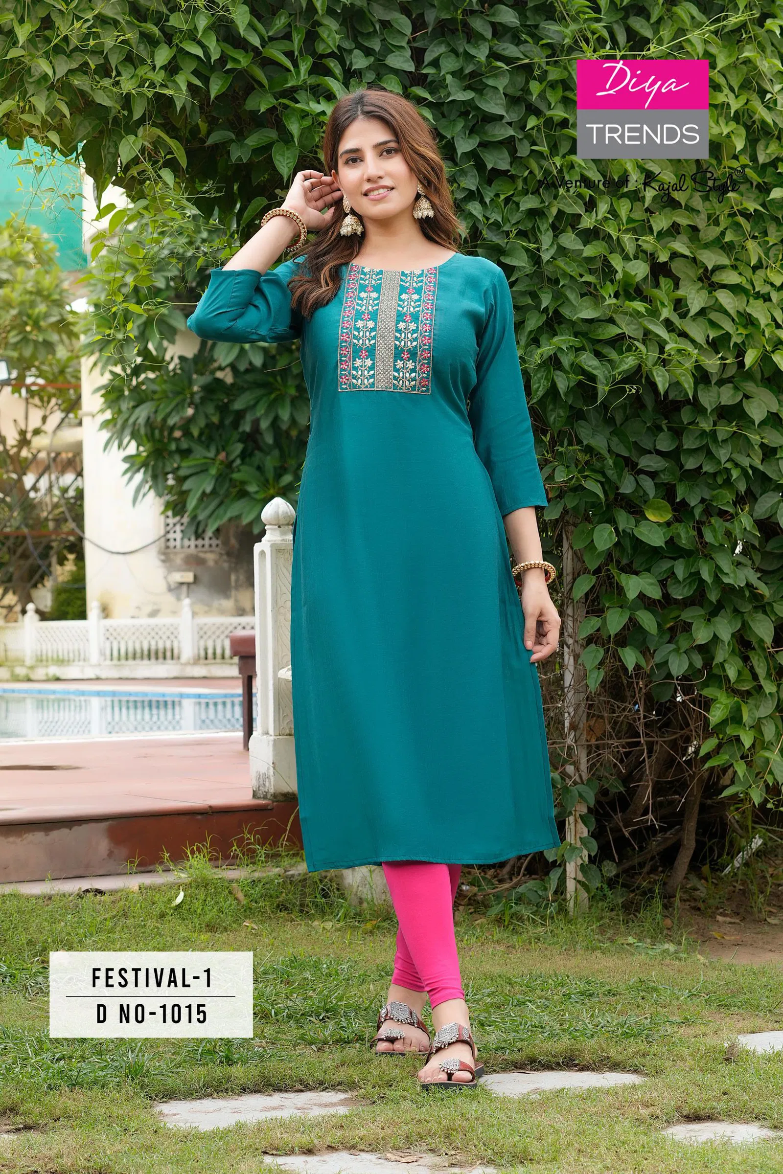 Festival Vol 1 By Diya Trends Roman Silk Embroidery Kurtis Suppliers In India